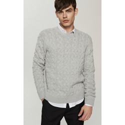 Reserved men's sweater, light gray with braid texture