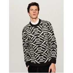 Reserved men's sweater black and white color ornament
